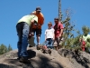 Father and son watching the line
