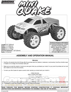 DuraTrax Mini Quake RTR Manual