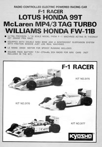 Kyosho F1 Racer Williams Honda FW-11B Manual